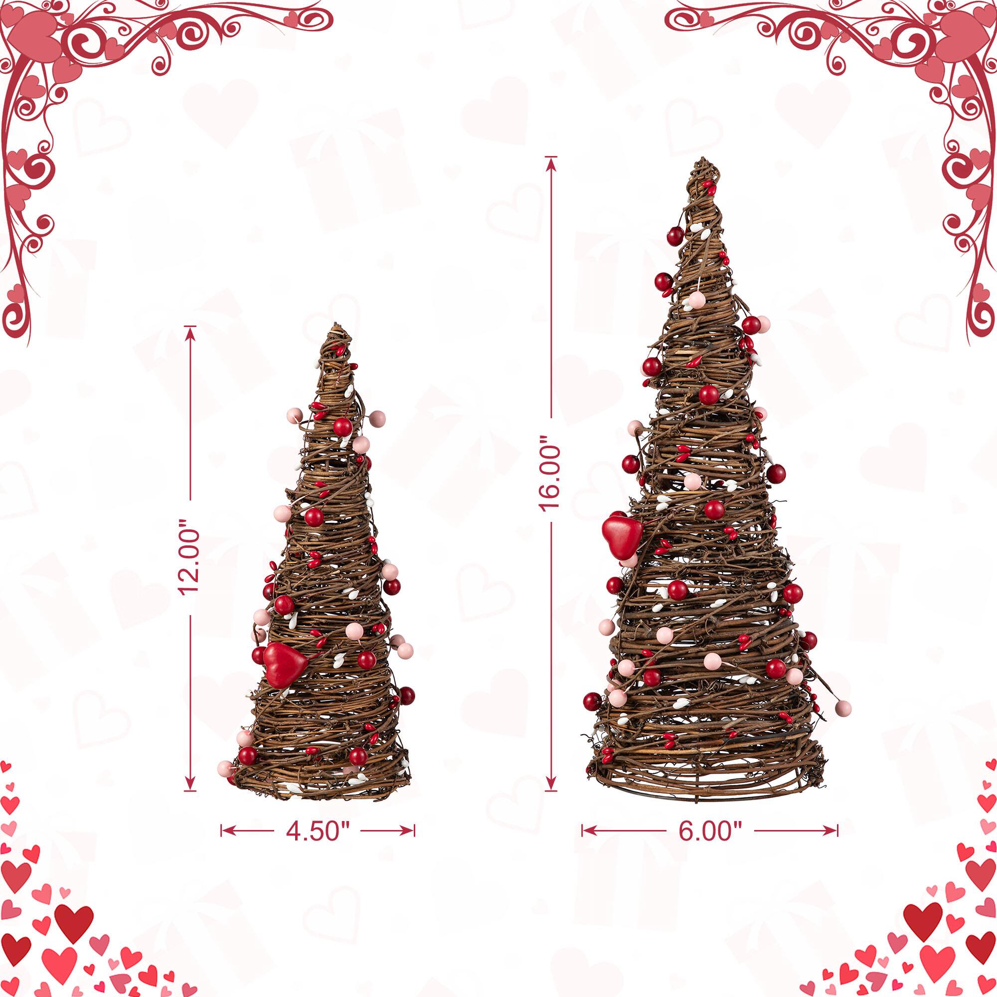 Glitzhome® Valentine's Rattan Heart & Berries Table Tree Set